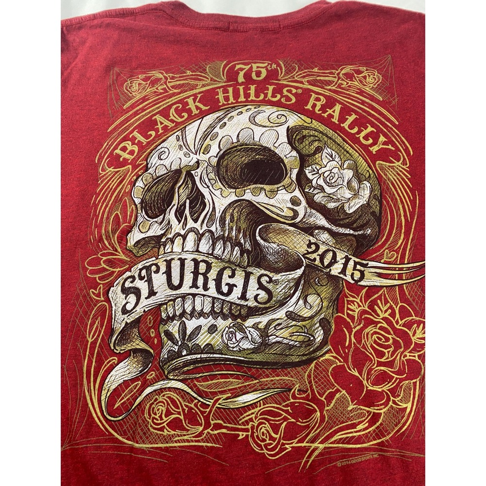 Hot Leathers Sturgis 2015 T-Shirt Mens XL Maroon Sugar Skull 75th Rally
